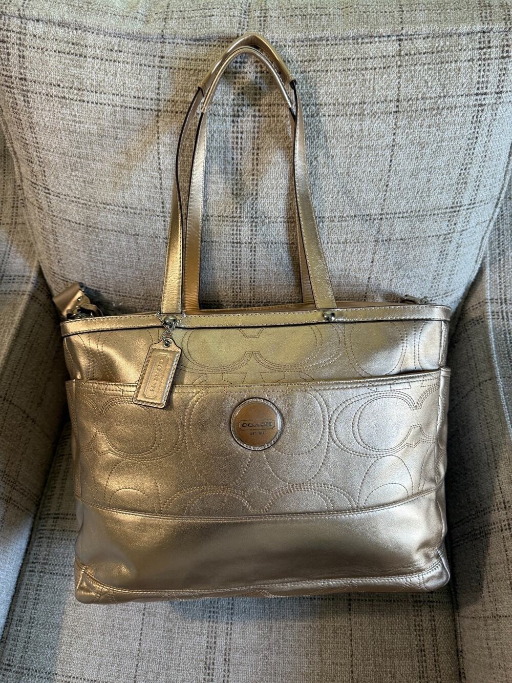 Coach F18878 Metallic Antique Gold Leather Multifunction Diaper Tote Bag New